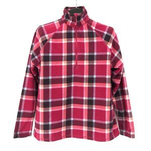 Eddie Bauer ¼ Zip Plaid Fleece Pullover Women’s Large Mock Neck Outdoor Winter